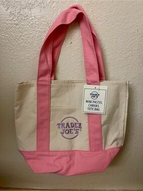 Trader Joe’s Cream & Pink Canvas Tote Bag